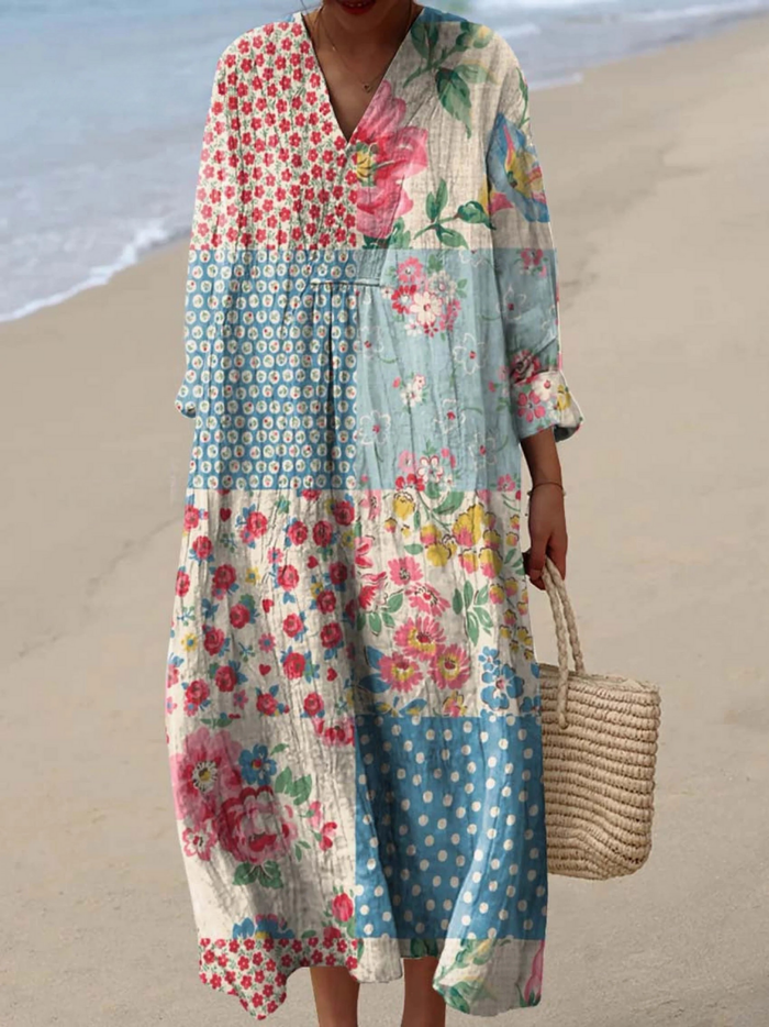 Vintage Floral Patchwork Art Print Dress