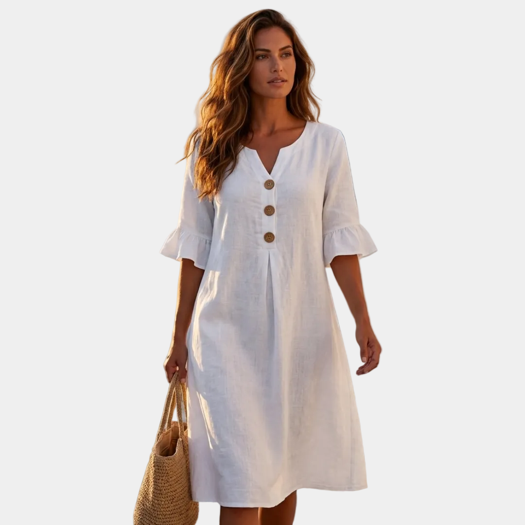 Hellen - Φόρεμα με φουσκωτά μανίκια και κουμπιά