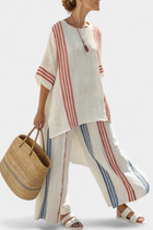 Solvane | Πολυτελές Πολύχρωμο Ριγέ Τοπ & Μεσογειακά Παντελόνια