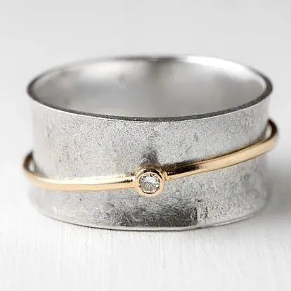 Vintage ασημένιο δαχτυλίδι με ζιργκόν και χρυσό περίγραμμα