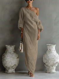 Αυγούστα | Ελεφαντί Μακρύ Φόρεμα Με Έναν Ώμο
