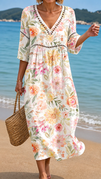 Φόρεμα Παραλίας με Λεπτούς Ροδάνθους