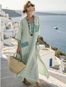 Ariella | Φόρεμα Maxi με Ρίγες και Πά Patchwork σε Μεγέθη