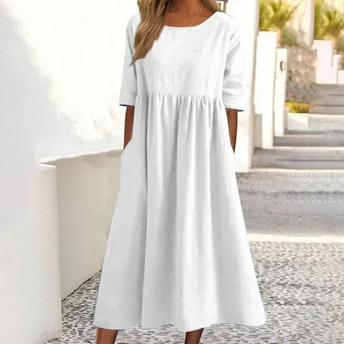 Σόφη - Μίντι Φόρεμα από Λινό και Βαμβάκι