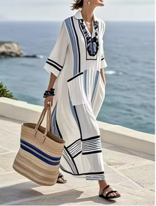 Ariella | Φόρεμα Maxi με Ρίγες και Πά Patchwork σε Μεγέθη