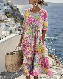 Ελένα | Χαλαρό και Ελαφρύ Floral Midi Φόρεμα