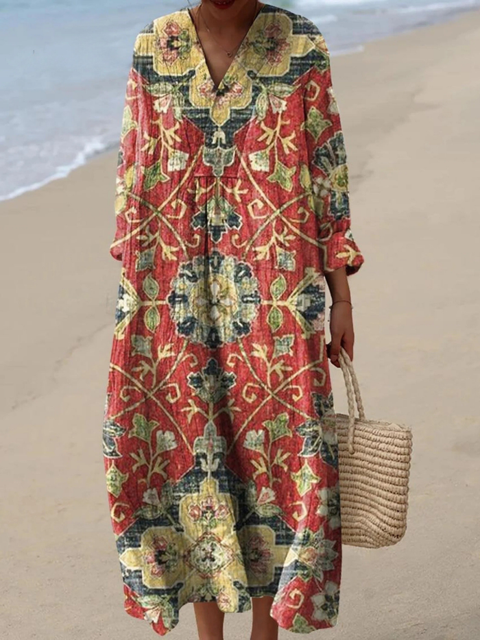 Vintage Floral Art Print Flowy Dress