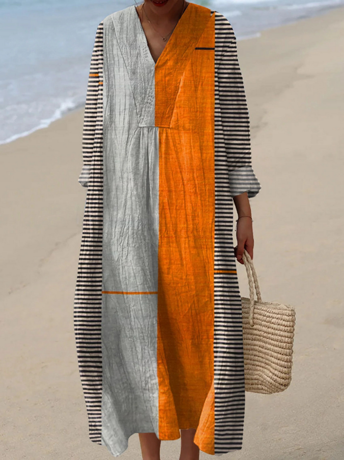 Vintage Boho Γεωμετρική Τέχνη Εκτύπωση Καθημερινό Φόρεμα