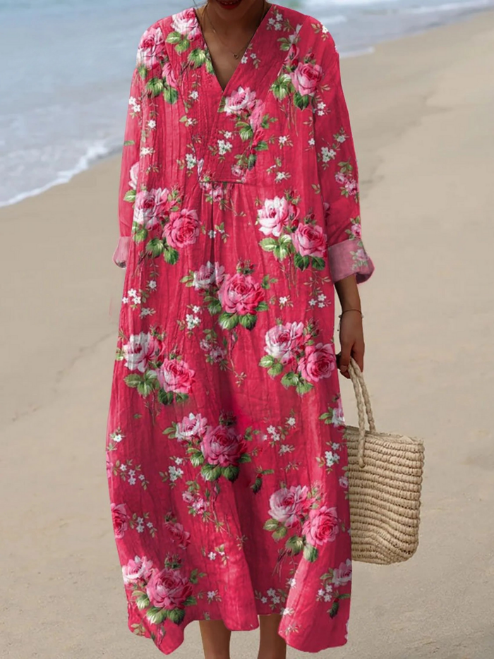 Vintage Floral Art Print Casual Dress