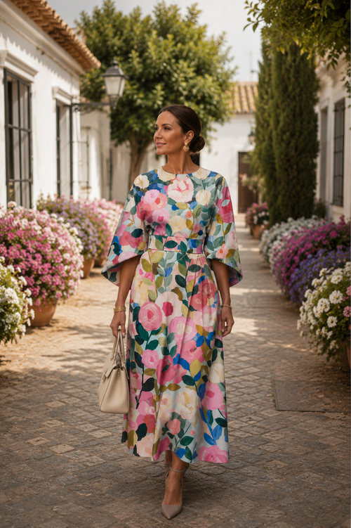 Celeste - Κομψό Floral Midi Dress