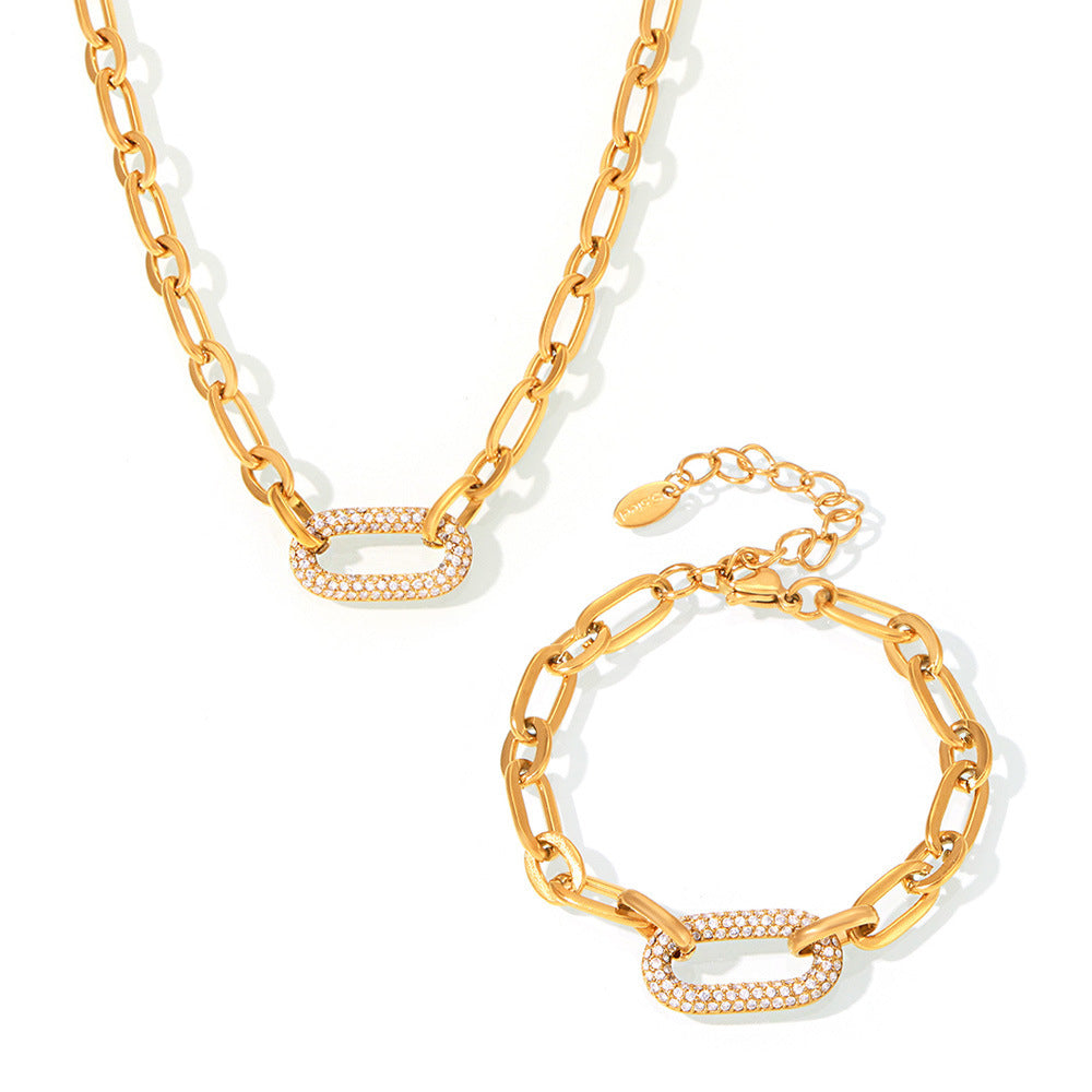 Σύνολο Κοσμημάτων Αλυσίδα Εσλαβόν Παβέ | Χρυσό