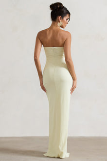 Cancun™ | Εcru strapless maxi φόρεμα με κοψίματα και στροφή