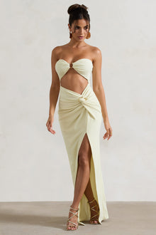 Cancun™ | Εcru strapless maxi φόρεμα με κοψίματα και στροφή