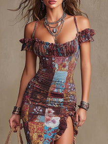 Calista - Μίντι Φόρεμα με Λουλούδια Boho-Chic